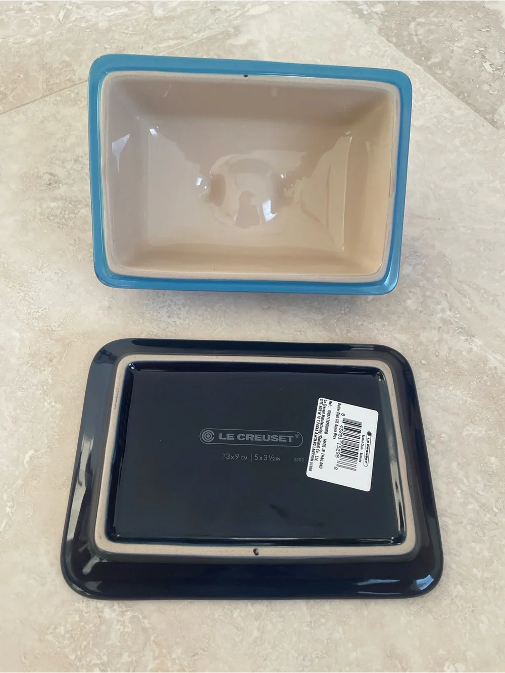 Le Creuset Blue Stoneware Butter Dish with Lid